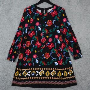 Ann Taylor LOFT Dress Womens XSP Black Red Floral Long Sleeve Knit Shift Keyhole